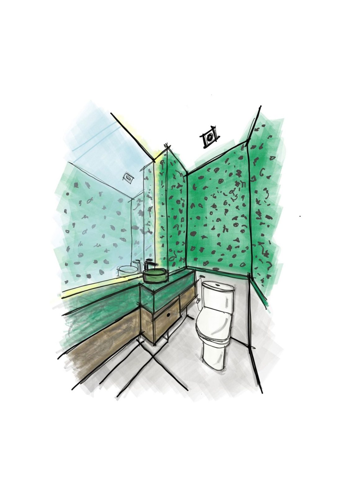 Boceto en acuarela del lavabo
